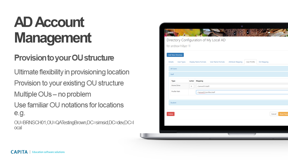 Active Directory Account Management Configuration OU Mapping